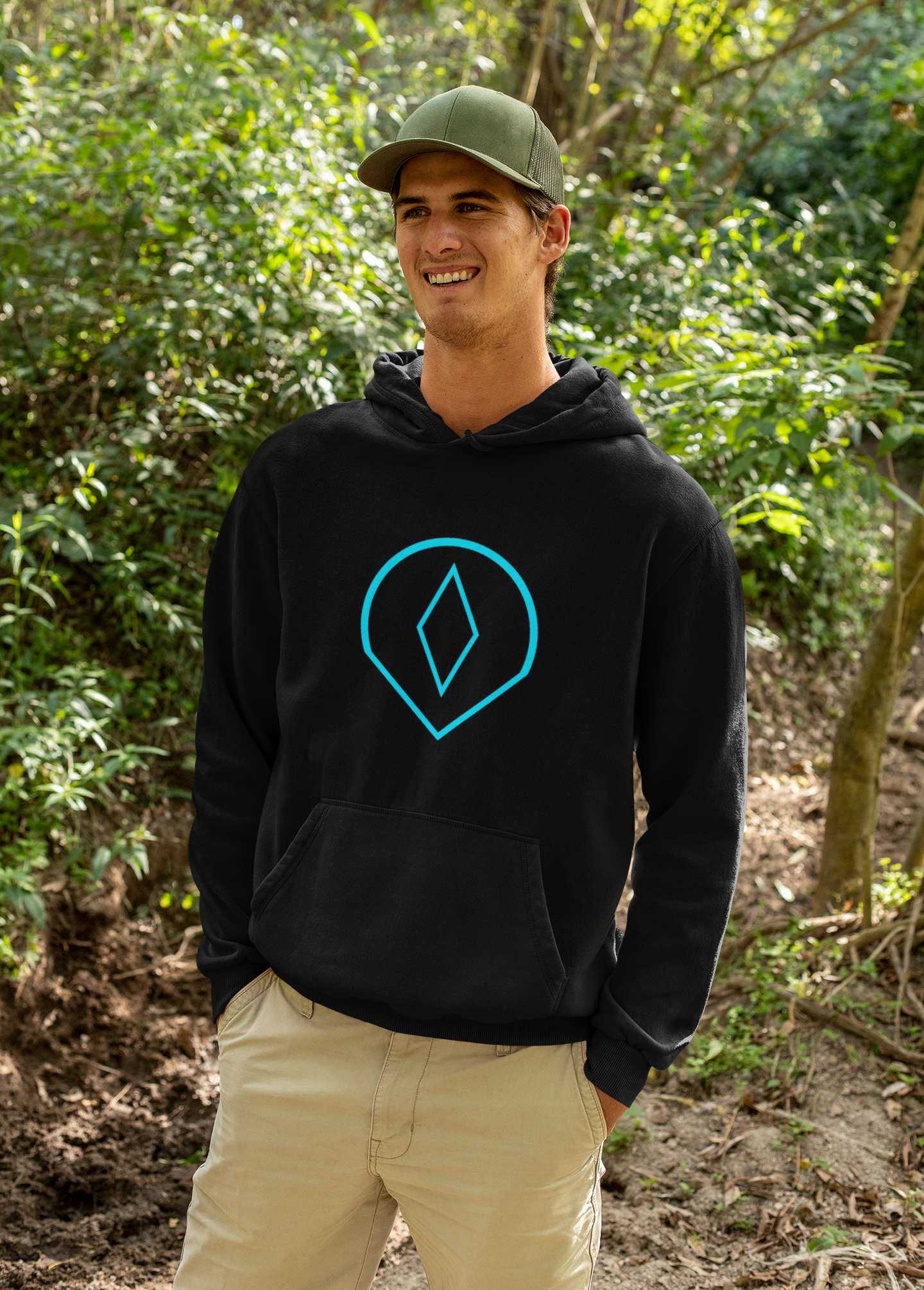 Cyan Symbol hoodie – Bold, Unique, Creative Vibes, Black background