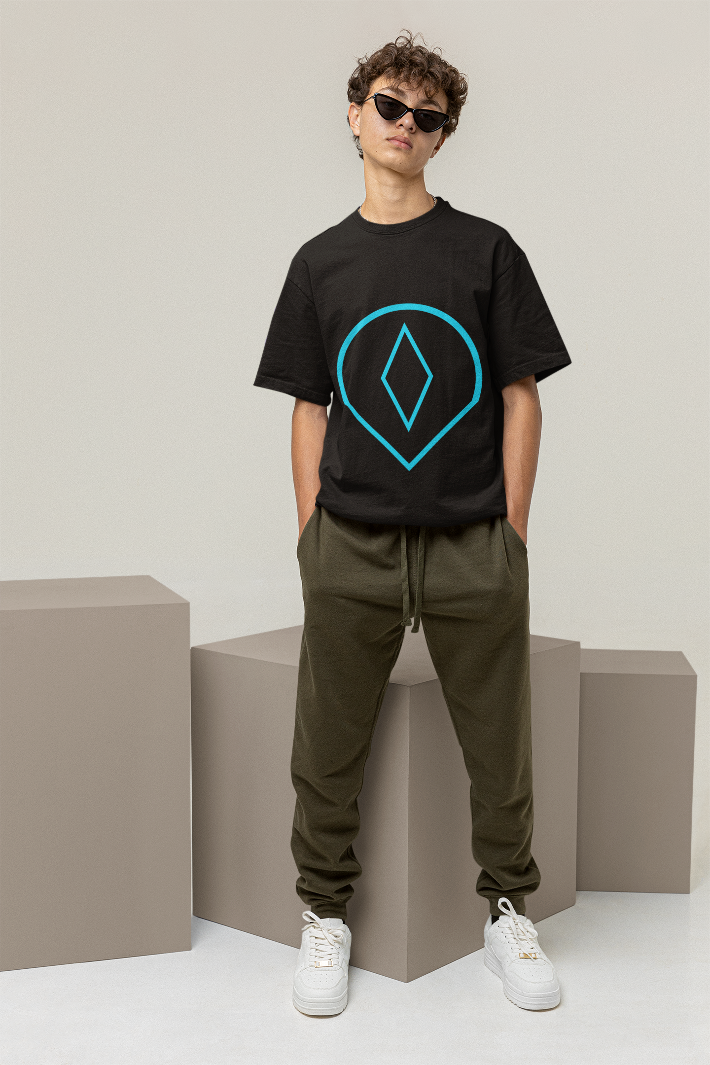 Cyan Symbol Tee – Bold, Unique, Creative Vibes, Black background